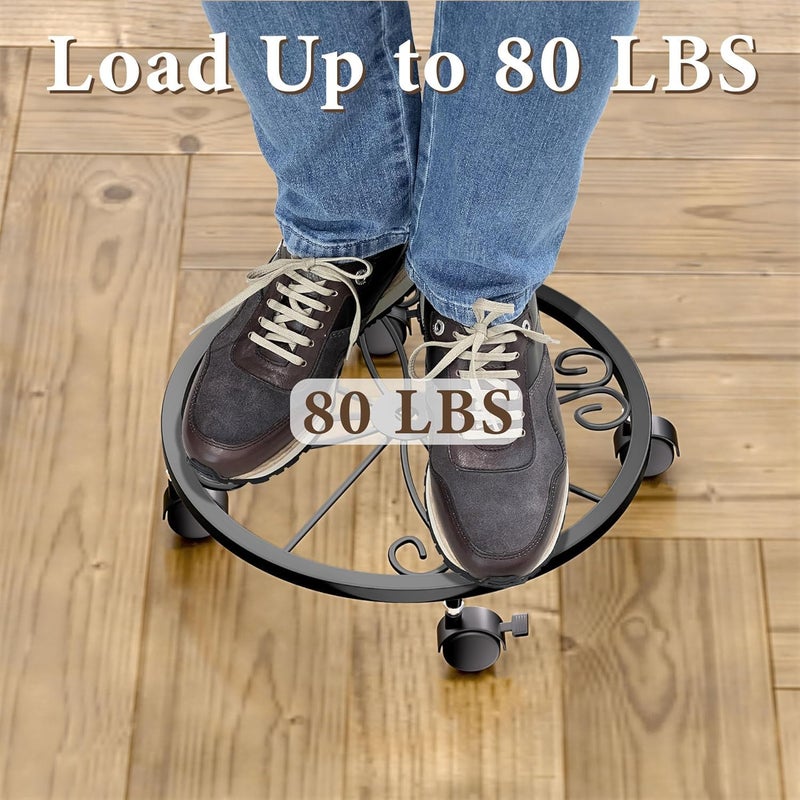 KOOKASHOP حامل نباتات مع عجلات - مجموعة 2 حزمة، 360° عجلات قابلة للقفل، صينية نباتات 10.24" مع عجلات للاستخدام الداخلي والخارجي، أسود - Image 4